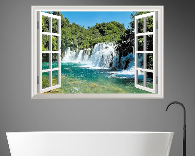 FLFK Fake Window Wall Sticker - Waterfall Faux Window Wall Mural for Wall Decor, Stick and Peel Wall Decals,24"x16" - Image 3