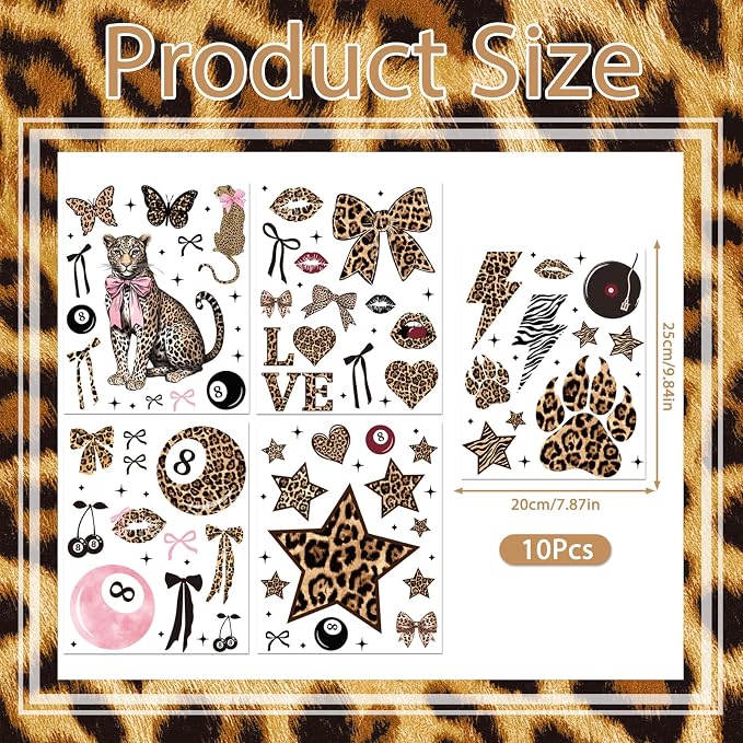 Wxiben 200 Pcs Cheetah Print Wall Decals Leopard Print Walls Stickers Decor | Cheetah Walls Decor for Room, Y2K Bow Star 8 Ball, Peel and Stick Wall Decals for Home Bedroom Living Room Apartment Dorm - Image 2