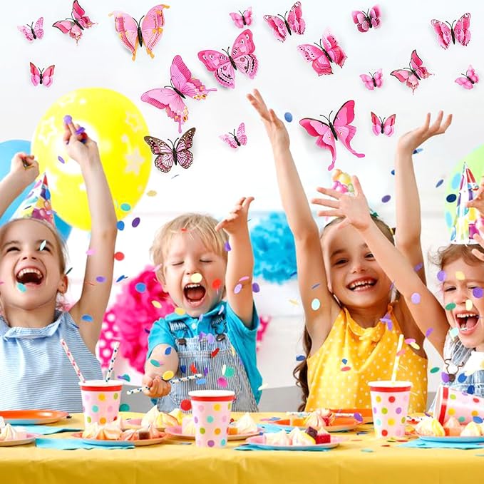 SAOROPEB 3D Butterfly Wall Decor, 48 Pcs Pink Butterfly Decorations | Double Layer for Party Decorations Locker Decor Refrigerator Decal, Reusable - Image 2