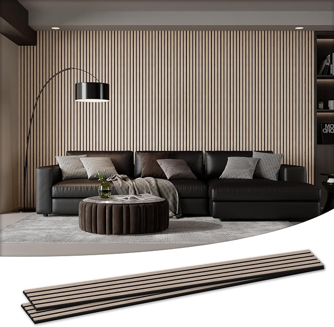 2 Pack Wood Salt Acoustic Wall Panels 94" x 23.6" x 0.8", Rustic Walnut | 3D Fluted Soundproof Wooden Wall Panel, Sound-absorbing Wall Decor for Home Theater Studio Office Bedroom by LDB_BUILDING