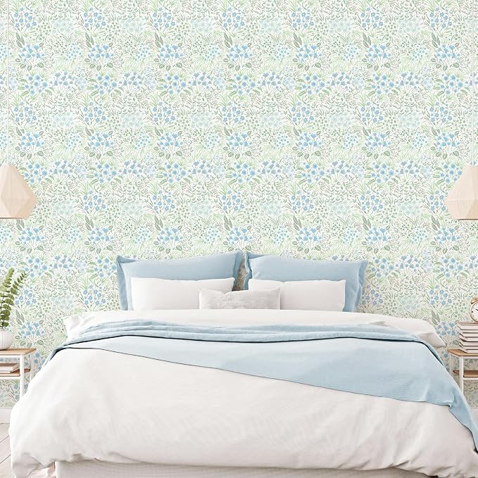 SOON AFTER Blue Boho Neutral Floral Peel and Stick Wallpaper, 17.3" x 118" Removable & Waterproof Vinyl Wallpaper, Flower Self-Adhesive Contact Paper for Nursery Bedroom Cabinets - Image 5