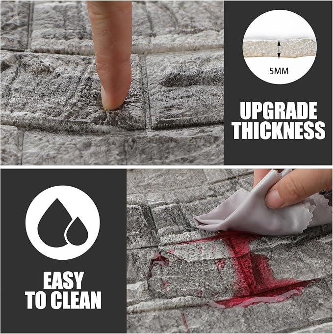 Colarr 60 Pcs 58 Sq ft 3D Wall Panels Peel and Stick Faux Foam 3D Brick Wallpaper Faux Paneling Adhesive Wall Covering Panels Decorative Medieval Tiles Waterproof for Bedroom(Black Stone Color) - Image 3