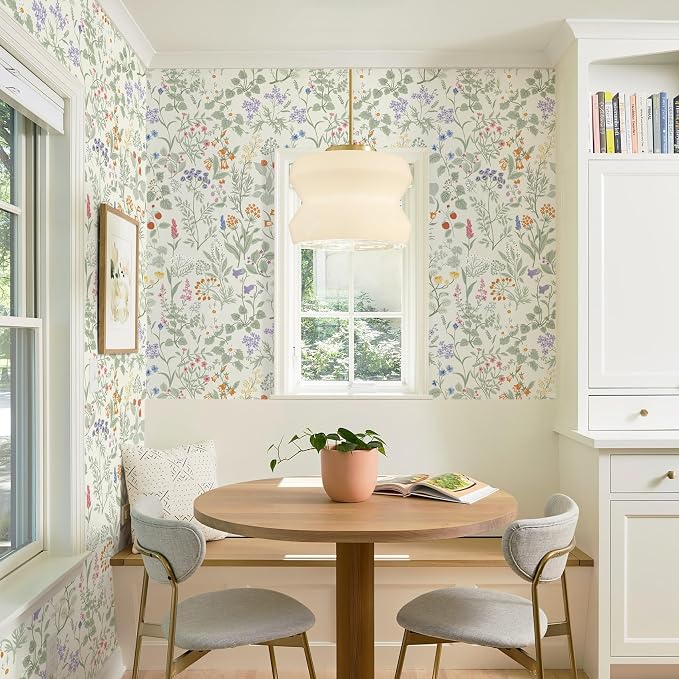 Dimoon Floral Wallpaper Peel and Stick Floral Leaves Contact Paper Beige Green Renter Friendly Wallpaper Removable Textured Farmhouse Cottage Wall Paper for Bathroom Bedroom Vinyl Roll 17.3" X 78.7" - Image 5