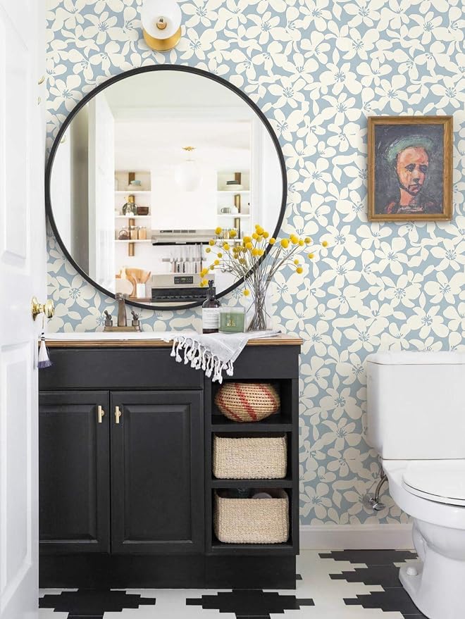 Heroad Floral Peel and Stick Wallpaper Boho Blue and Beige Contact Paper Self-Adhesive Removable Wall Paper for Cabinets Drawers Bedroom Bathroom Wall Decor Waterproof Vinyl Roll 17.3''x78.7'' - Image 8