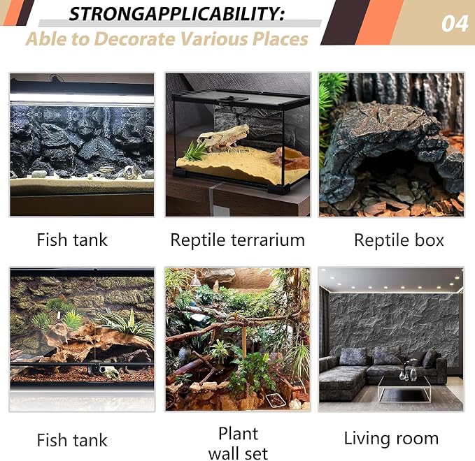 17.7x11.8in Rock Terrarium Background,3D Reptile Tank Background Board,Amphibian Stereo Backdrop Wall,Lizard Snake Gecko Spider Turtle Fish pet silo Background Decorative Panel(Brown) - Image 5