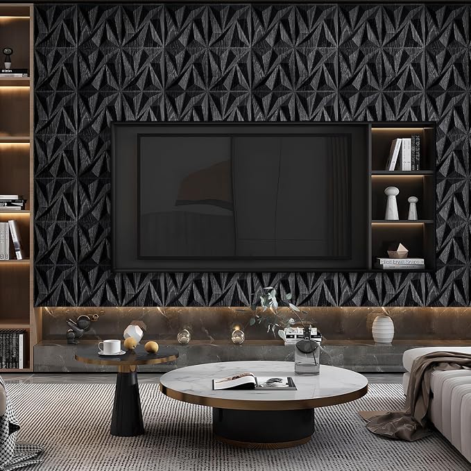 STICKGOO 3D Wall Panels for Interior Wall Decor, Black Wood Diamond Design Accent Wall Panels, 12''x12'' Modern Decorative Wall Panels for Living Room, Bedroom, Office, 33 Pack - Image 3