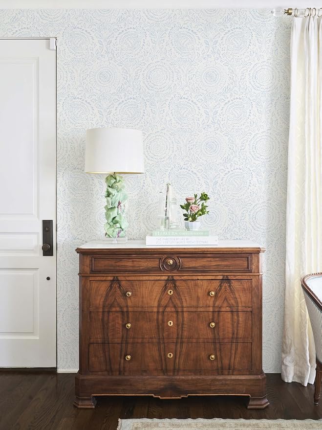 Ismoon Blue Wallpaper Peel and Stick Boho Floral Contact Paper 17.3x393in | Renter Friendly Wall Paper Textured Self Adhesive Removable Wallpaper for Bedroom Kitchen Thicken Vinyl Waterproof - Image 4