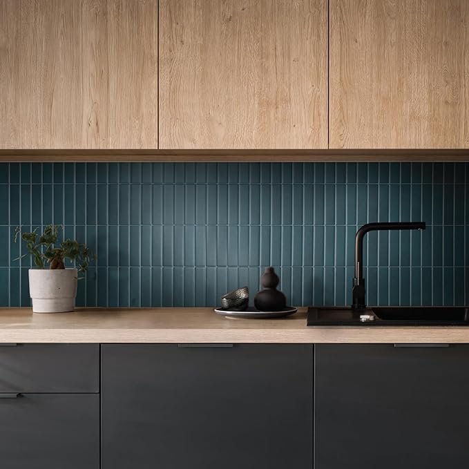 Smart Tiles Peel and Stick backsplash, Stacked Deep Teal, 11.43"x9" | Pack of 5 (3.5 sq ft), Matte, Heat/Moisture Resistant, Low VOC, Kitchen/Bathroom, Renter Friendly, Made in Canada - Image 2