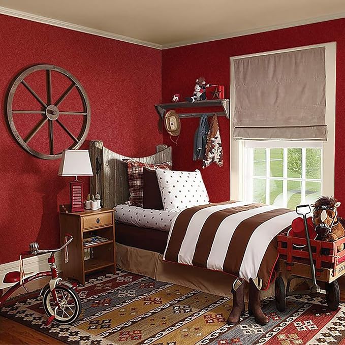 Dark Red Peel and Stick Self Adhesive Wallpaper Embossed Silk Contact Paper | 15.7" X 196.8" Removable Waterproof Bathroom Countertop Contact Paper Kitchen Vinyl Wrap for Cabinet Wall Cover - Image 2