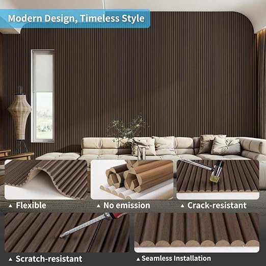 Art3d Roll-Flat Beaded Wood Slat Wall Panel, 1-Pack, 94.5 x 23.6 in, Walnut | Flexible, Durable, Crack Resistant, Glue on, Easy to Install, for New Home Buyer, Future Mover to Upgrade Office, Living Room - Image 5