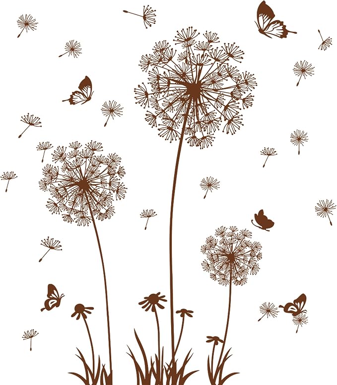 Removable 3D Dandelion Wall Decals Flowers and Flying Butterfly Wall Stickers Murals Self-adhesive Peel and Stick Falling Dandelions Decor for Girls Bedroom Living Room Nursery Baby Children's by Buiory