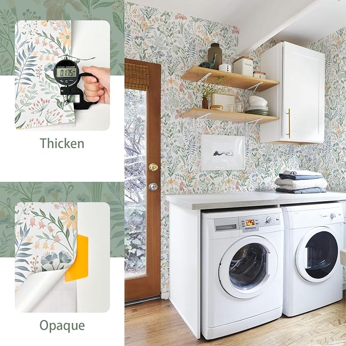 Fititem Floral Peel and Stick Wallpaper Boho Nature Wall Paper 17.3”×78.7” | Self Adhesive Floral Contact Paper Cabinet Flower Modern Wildflower Wallpaper Removable Waterproof Wallpaper Bathroom Bedroom - Image 4