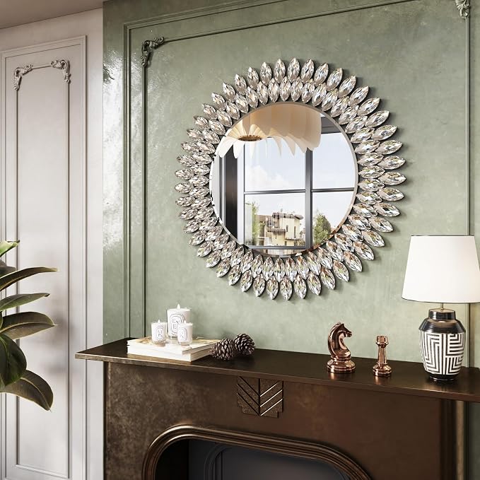 Kelly Miller 26" Jeweled Luxury Round Decorative Wall Mirror - Image 2