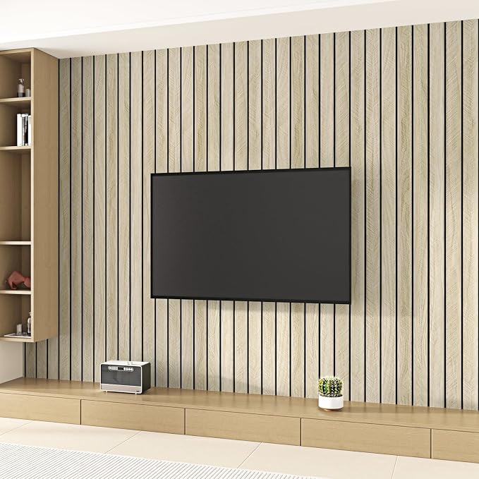 Wallercity Light Brown Wood Slat 3D Wall Panels Self Adhesive Soundproof Wooden Panel for Bedroom Living Room Peel and Stick Wood Paneling for Interior Decor Waterproof Acoustic Fence 11.8''x197'' - Image 5