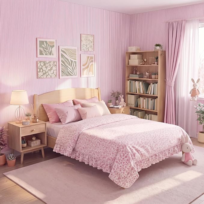 Drydiet Pink and White Striped Wallpaper Peel and Stick 15.8 x 118.1 in | Striped Wallpaper, Self Adhesive Removable, Wall Sticker Paper for Home Locker Dorm Classroom Bedroom Living Room Decor - Image 5
