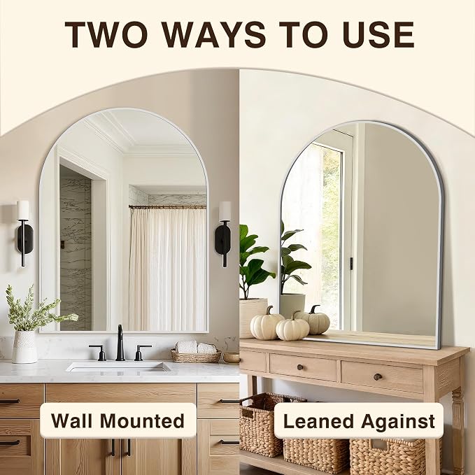Arched Bathroom Vanity Mirror for Over Sink, 40”x30”, Silver - Image 7