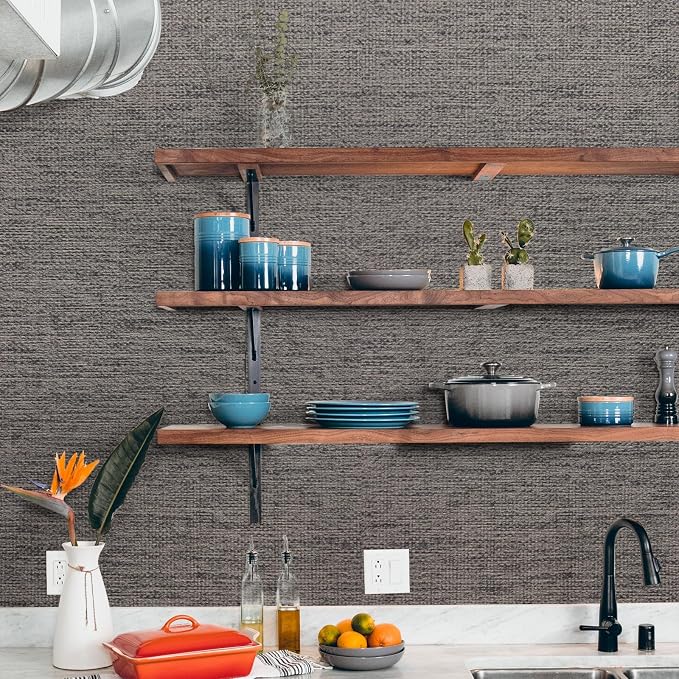 WADILE Grasscloth Peel and Stick Wallpaper 23.6in x 472in, Textured Contact Paper for Cabinets, Faux Linen Wall Paper Pull and Stick, Fabric Vinyl Wallpaper Self Adhesive Brown Gray - Image 3