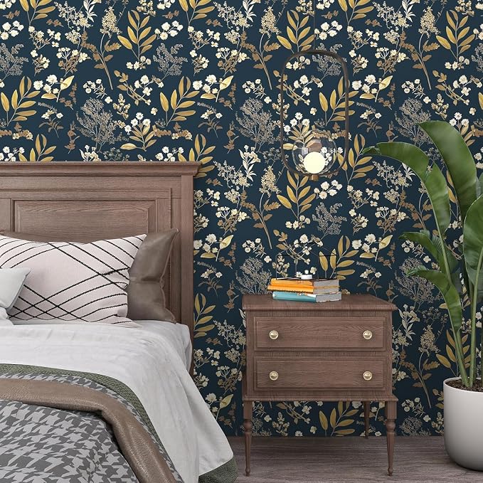 Laatse Vintage Dark Blue Floral Boho Peel and Stick Wallpaper 17.5"x197" | Self Adhesive/Removable/Waterproof/Thick Vinyl Contact Paper for Bathroom Bedroom Shelf Cabinet Drawer,Prepasted,Easy Peel - Image 6