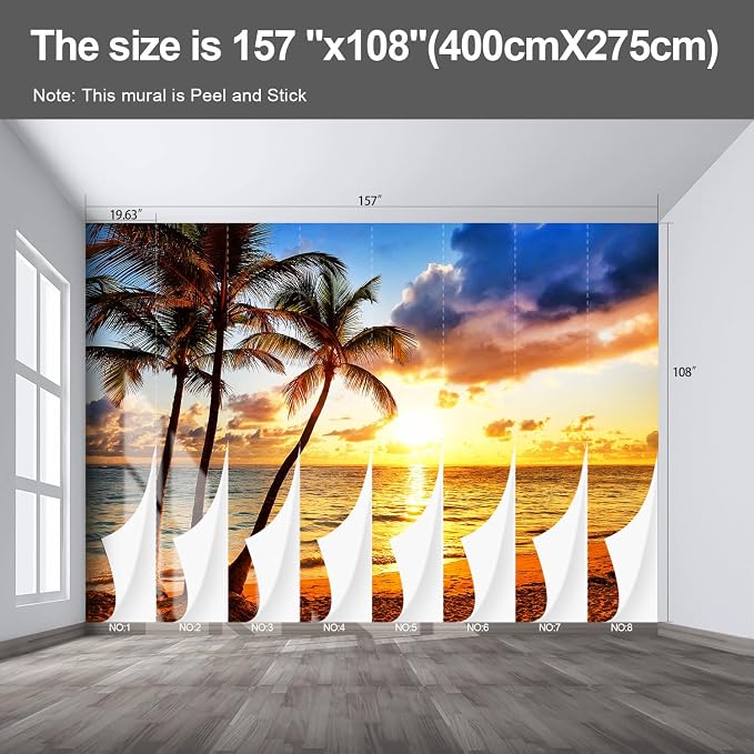 Beach Large wall murals at Dusk Peel and Stick self Adhesive Sunset Wallpaper for Bedroom Living Room - 108"x157" - Image 2