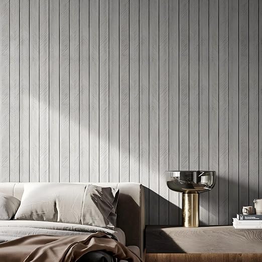 Thick Wood Slat Wall Panels, Modern 3D Peel and Stick, 15.75"x118" Self-Adhesive Accent Wall with Sound Dampening for TV Wall and Ceiling, Bedroom, Home Office, Light Grey, 13 Sq Ft - Image 8