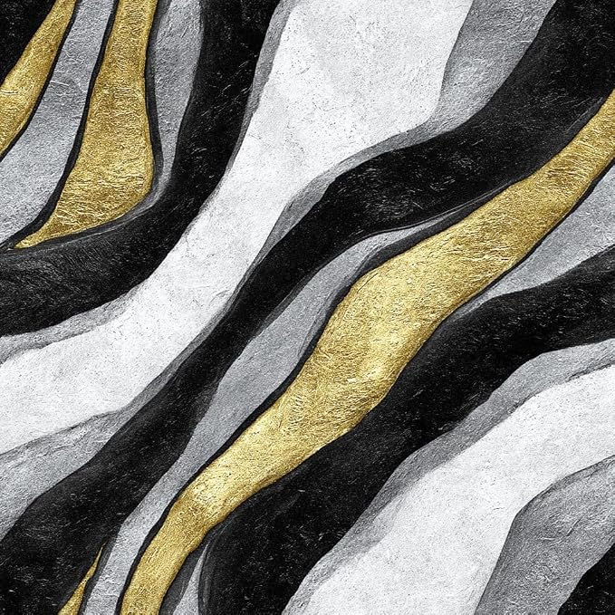 Luxury Black White Gold Fluid Modern Marble Peel and Stick Wallpaper Self Adhesive 17.72" x 236.21'' Textured Wavy Agate Wall Paper Renter Friendly Removable Waterproof for Living Room Bedroom by Unknown