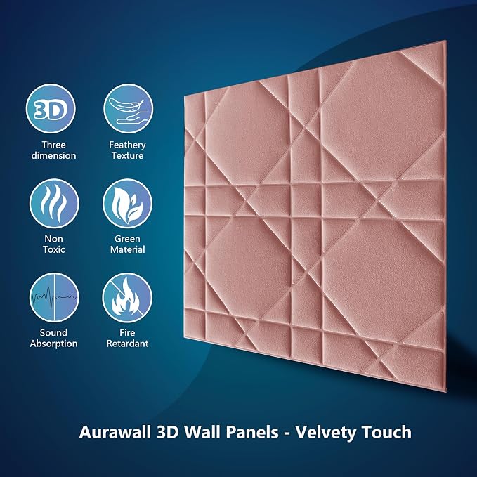 Velvet 3d wall panels for Interior wall Decor peel and stick, Soundproof Geometric Textured 3d Wall Panels for Living Room, Bedroom, TV Background Pink 17.7" x 17.7", Covers 26.15 Sq.Ft 12pcs - Image 6