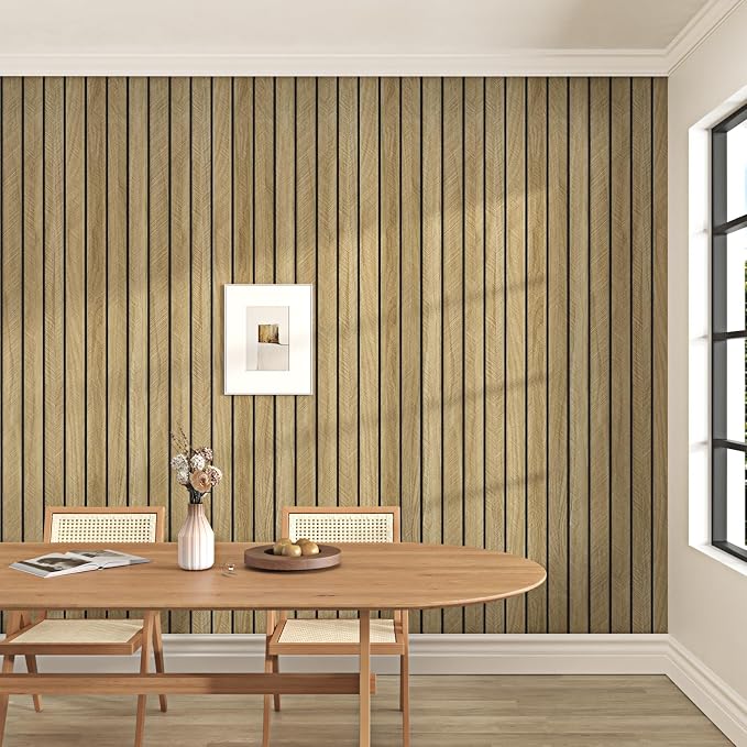 Brown Wood Wall Panels Self Adhesive 3D Peel and Stick Wood Panels | Removable Acoustic Wall Paneling Faux Wooden Stick on Wall Panels for Bedroom Living Room Panel Slat Wallpaper 11.8 x 118 in by Skyblur