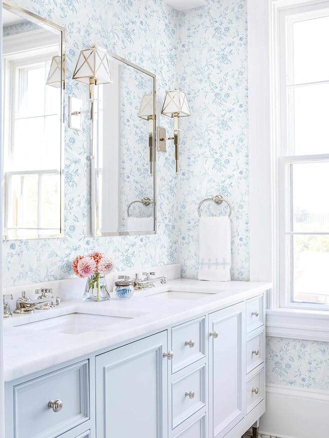 Dimoon 78.7"x17.3" Blue Wallpaper Floral Peel and Stick Wallpaper Blue Contact Paper Vintage French Country Renter Friendly Bathroom Boho Flower Removable Wall Paper Kitchen Self Adhesive Vinyl Roll - Image 6