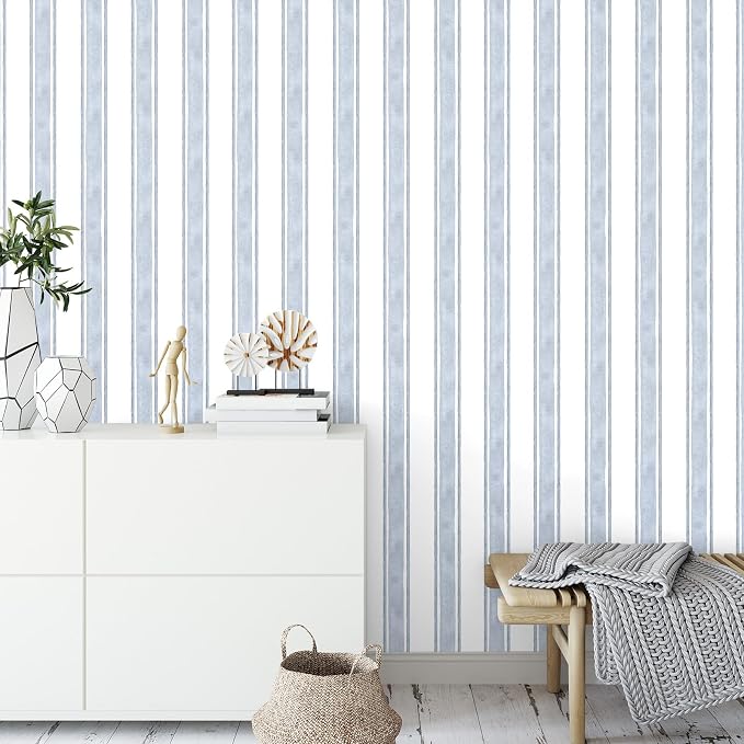 Affrolling Striped Peel and Stick Wallpaper 15.75"x118.11",Light Blue | Watercolor Self Adhesive Contact Paper, Removable for Bedroom Cabinet Furniture, Cute Decor for Nursery Craft Room DIY - Image 3