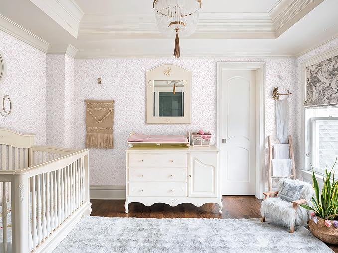 Dimoon Boho Peel and Stick Wallpaper Soft Pink Floral Contact Paper French Flower Wall Paper 197''x17.3'' Textured Self Adhesive Watercolor Damask Stick On Wallpaper for Bedroom Bathroom Decor Vinyl - Image 6