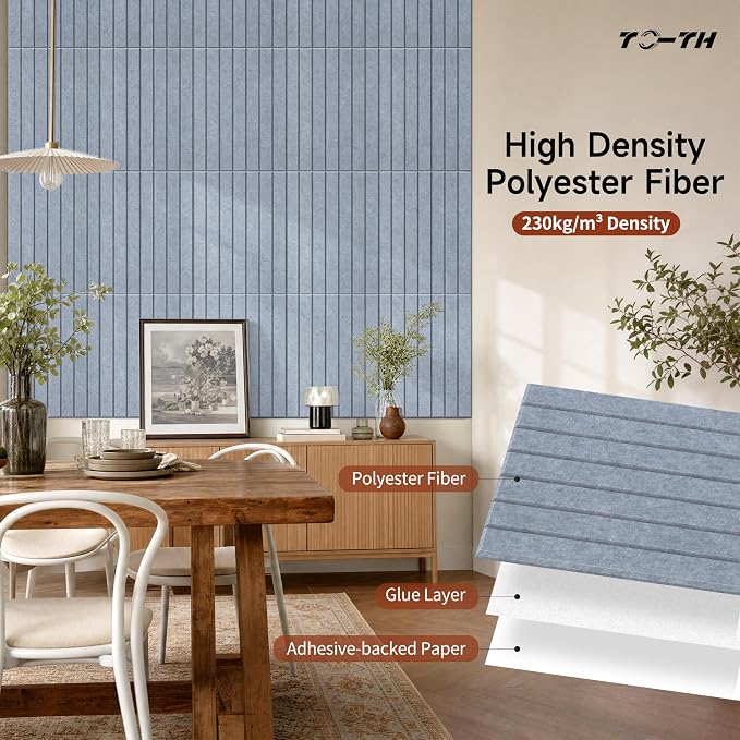 TO-TH Self-Adhesive Acoustic Panels 12Pack Sound Dampening Panel,Light Gray | 100% Polyester Fiber, Peel and Stick Wall Panels, 11.8"×15.7"×0.35", Acoustics and Sound Absorption for Studio, Garage, Home - Image 2