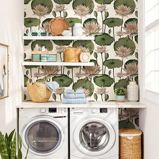 Orainege Floral Wallpaper Peel and Stick Floral Contact Paper Boho | 16.9inx118.1in Lotus Flower Wallpaper Removable Self Adhesive Wall Paper for Bedroom Cabinets Decorative - Image 7