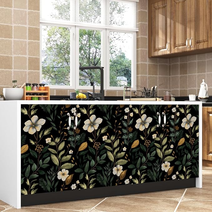 Laatse Dark Green Floral Leaf Vintage Wallpaper Peel and Stick 17.5''x118'' | Self Adhesive/Removable/Waterproof/Thick Vinyl Contact Paper for Bathroom Bedroom Shelf Cabinet Drawer,Prepasted,Easy Peel - Image 4