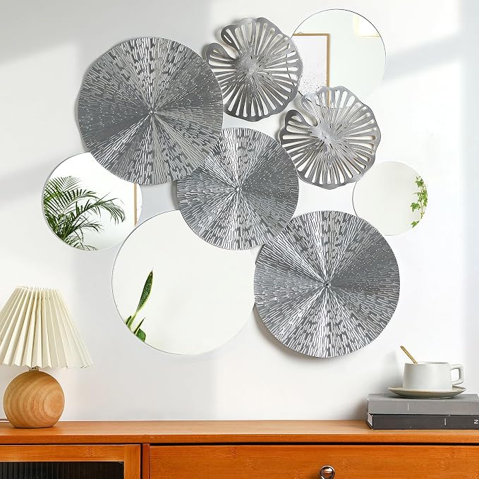 Hicarer 9 Pcs Circle Mirrors Metal Home Decor Wall Decorative Modern Round Accent Wall Art Sculpture Hanging Decorations for Living Room Office Bedroom Kitchen(Silver) - Image 7