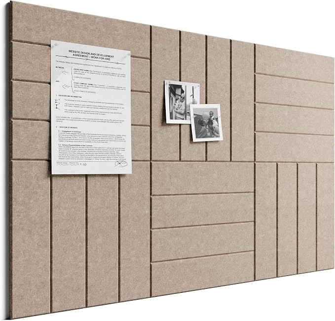 Bumusty 36"x 24" Large Felt Bulletin Board Tiles, Taupe | 6-Pack Cork Board Alternative, Wall Decor, 30 Pushpins, 30 Adhesive Tabs, Vision Board, Office, Classroom, Home, Dorm by BUMUSTY