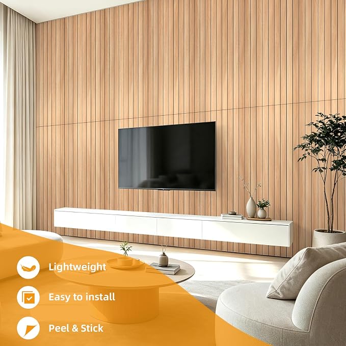 WOWSTAR 6-Pack Peel and Stick PVC Wood Slat Wall Panel，Thickened Wood Grain Wallpaper, 3D Wall Panels, 48" x15.74", Oak - Image 8