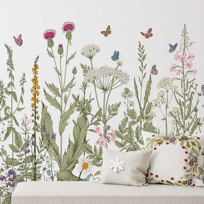 Zonon 6 Pcs Flower Wall Decals Peel and Stick Sticker, Olive Green Flowers | Vinyl Removable Wall Stickers & Mural, Wildflower Headboard Stickers, Sage Green Wall Decor for Bedroom, Living Room, Nursery by Zonon