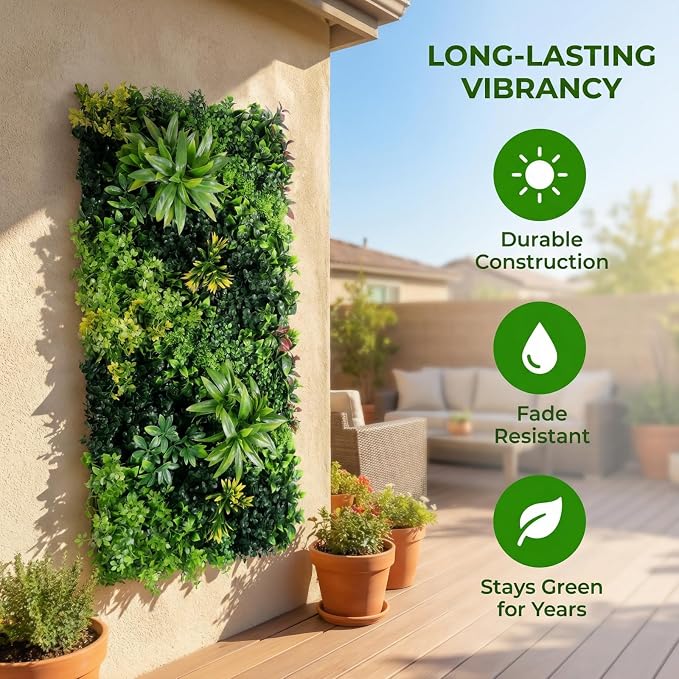 40" x 20" Artificial Grass Wall Panels, UV-Anti Greenery Backdrop Wall | Green Wall Decor for Indoor Outdoor, Garden Patio Balcony Ivy Privacy Screen Plant Wall, Boxwood Hedge Fence Panels - Image 3