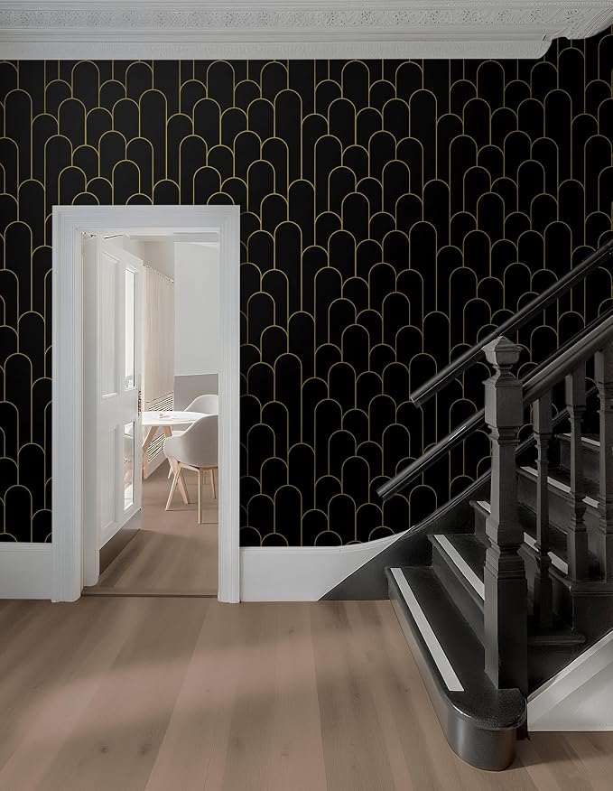 Yasinet Peel and Stick Wallpaper Black and Gold Wallpaper Black Geometric Contact Paper for Bedroom Modern Removable Self Adhesive Wall Paper Waterproof Decorative for Wall Vinyl 17.3"X118.7" - Image 9