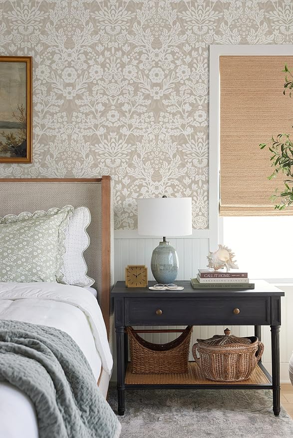 Toduso Peel and Stick Wallpaper Boho Beige Wallpaper Floral Contact Paper Removable Self Adhesive Waterproof Wall Paper for Bathroom Bedroom Living Room Thicken Vinyl Roll 17.3'' x 78.7'' - Image 5