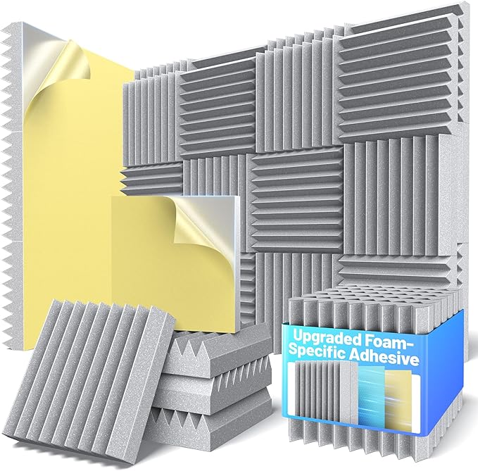 Self-Adhesive Sound Proof Foam Panels For Walls High Density Acoustic Panel | 36 Pack Soundproof Wall Panels Fast-Expanding, 2”×12”×12” Sound Dampening Absorbing Panel for Gaming Studio Decor - Gray by Unknown