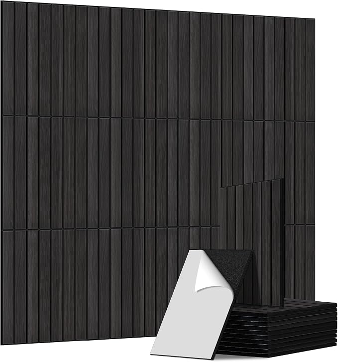 Acoustic Wall Panels, 12 Pack 11.8”x15.7”x0.35”,Rustic Walnut | Simulated PVC Wood Grain Finish,Self Adhesive Wall Panels,100% Polyester Fiber Noise Canceling Panels,Sound Proofing Panels by AUTORIFIC