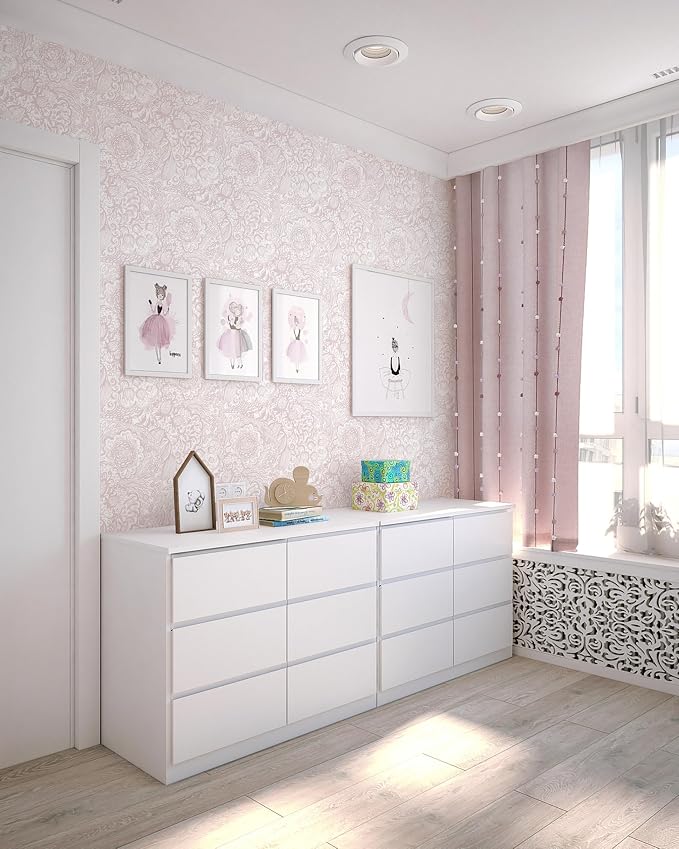 Peel and Stick Wallpaper Boho Pink and White Floral Wallpaper for Bedroom Bathroom Removable Self-adhsive Contact Paper for Cabinets Nursery Shelf Liner 17.3" x 394" - Image 4