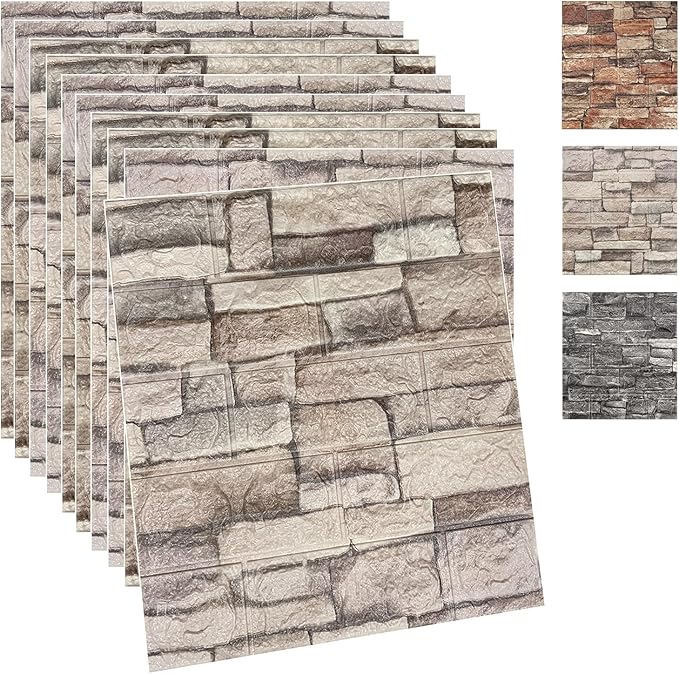 Yutianli 20PSC 3D Wall Panels Peel and Stick Faux Brick Wall Panels Self-Adhesive 3D Brick Wallpaper Foam Stone Wall Panel by Yutianli
