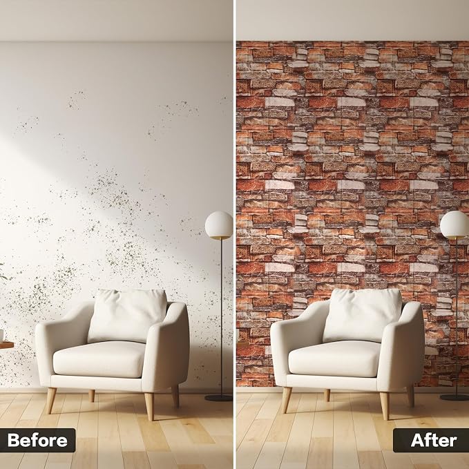 30PCS 3D Wall Panels, Peel and Stick Foam, Self-Adhesive Decorative 3D Brick Wallpaper, Faux Stone Wall Panel Foam Brick, White, Black, Rock, 15in x 13.7in, 7mm Thick, 30 Count - Image 5