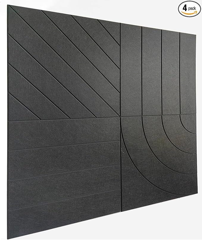 21.65" Large Square Acoustic Panels 4-Pack - Sound Absorbing Wall Panels, Noise Reducing Soundproof Decorative Felt Tiles for Home Office, Studio, Living Room - Black by DesignerManufacturerofInnovativeBulletinBoardSolutionsforHomeOffice