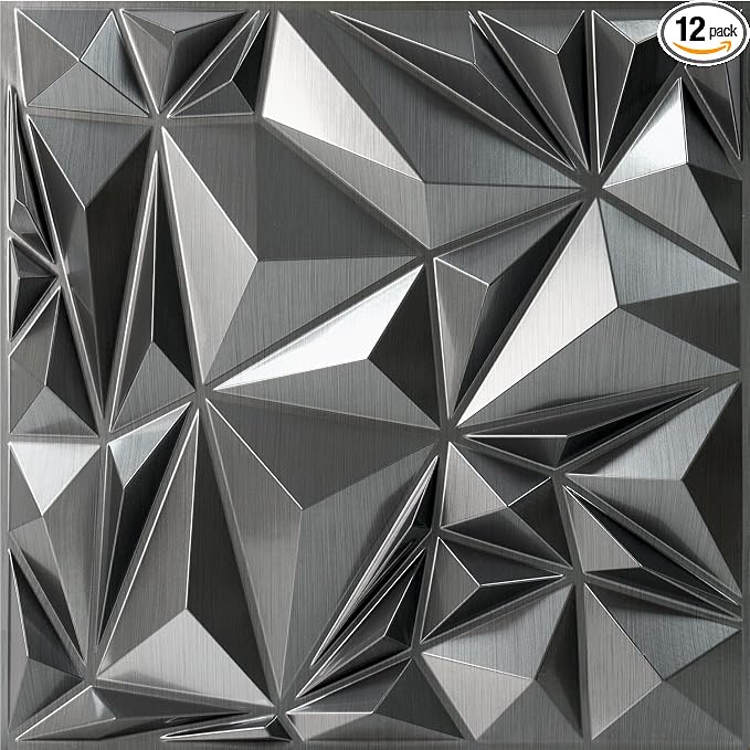 STICKGOO Diamond 3D Wall Panels, Brushed Silver,19.7"x19.7" | Decorative Wall Panels for Interior Wall Decor, PVC Accent Wall Panels, For Living Room Bedroom, Cover 32.4 Sq.Ft by STICKGOO