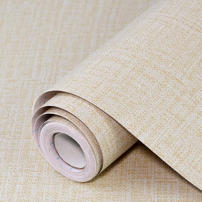 Beige Grasscloth Peel and Stick Wallpaper 17.3"x300" Faux Linen Textured Contact Paper Removable Self Adhesive Vinyl Wallpaper for Bedroom Bathroom Kitchen Cabinets by Uooar