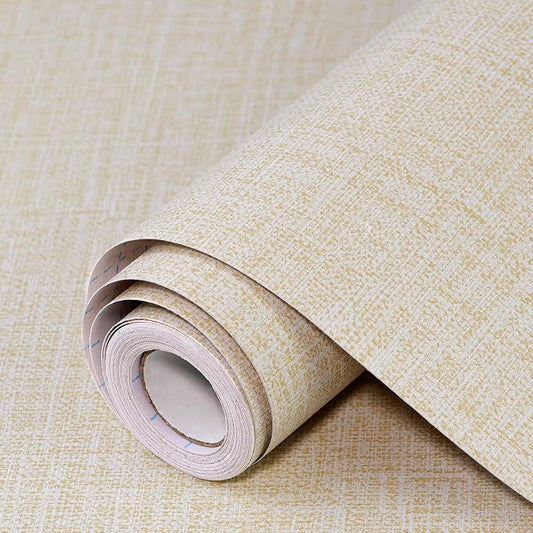 Beige Grasscloth Peel and Stick Wallpaper 17.3"x300" Faux Linen Textured Contact Paper Removable Self Adhesive Vinyl Wallpaper for Bedroom Bathroom Kitchen Cabinets by Uooar