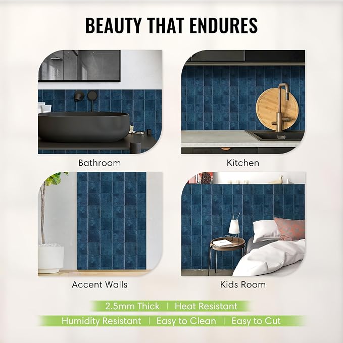 Select 5 Pack Peel and Stick Backsplash Square Tiles, 12x12 in, Blue | Extra Thick 3D Wall Panels, Heat & Water Resistant, Easy DIY Kitchen, Bathroom, Laundry, Fireplace & Rental Home Wall Décor - Image 3